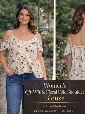 LUSH Cream Floral Scoop-Neck Tank Top MEDIUM